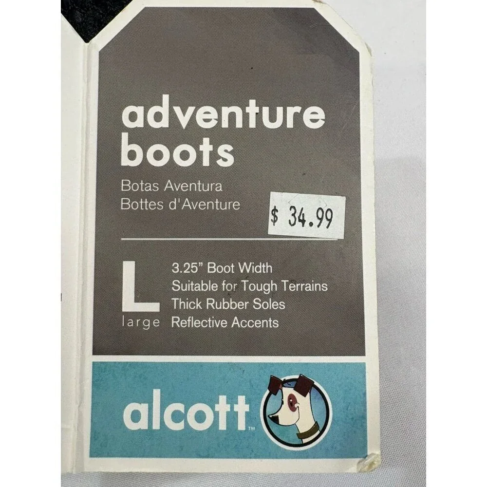 New Alcott Adventure Dog Boots Large Black Grey Reflective Strip Winter Summer
